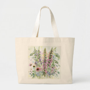 Bolso De Tela Gigante Prado Floral Ecológico de Acuarela Suave