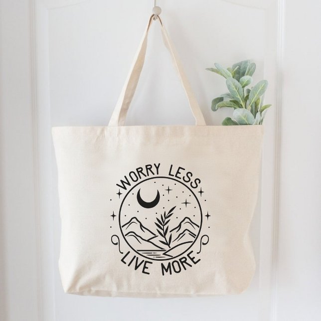 Bolso De Tela Gigante Preocuparse Menos Vivir Más Motivacionalmente (Worry Less Live More Motivational Large Tote Bag)