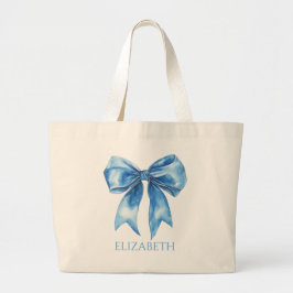 Bolso De Tela Gigante Preppy Blue and White Bow Personalized