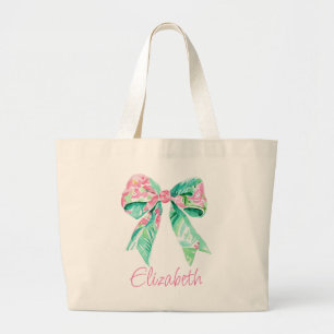 Bolso De Tela Gigante Preppy Floral rosa y turquesa se dobla de forma pe