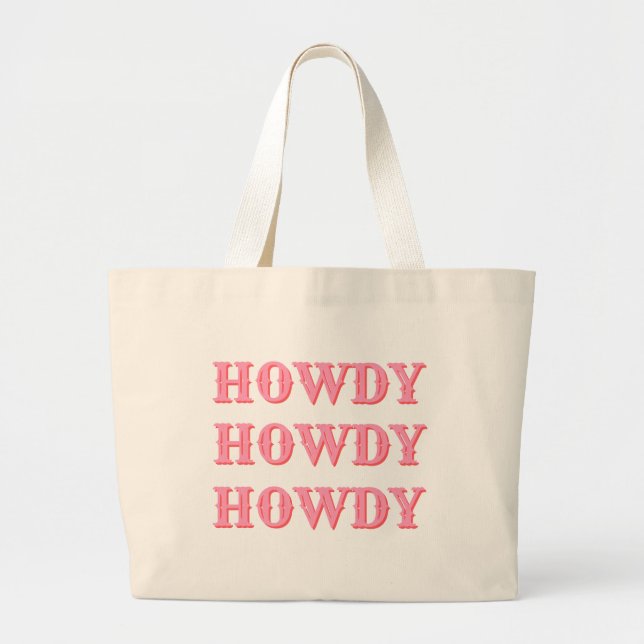 Bolso De Tela Gigante Preppy Girly Howdy Pink (Frente)