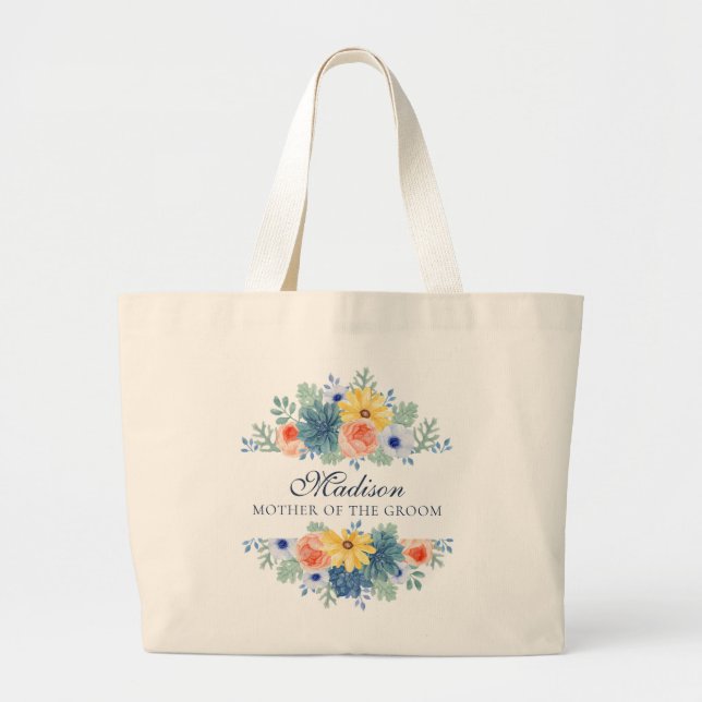 Bolso De Tela Gigante Primavera Floral moderna nombre personalizado | BO (Frente)
