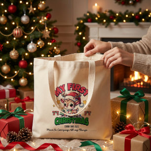 Bolso De Tela Gigante Primer Ciervo de Navidad Marrón Personalizable
