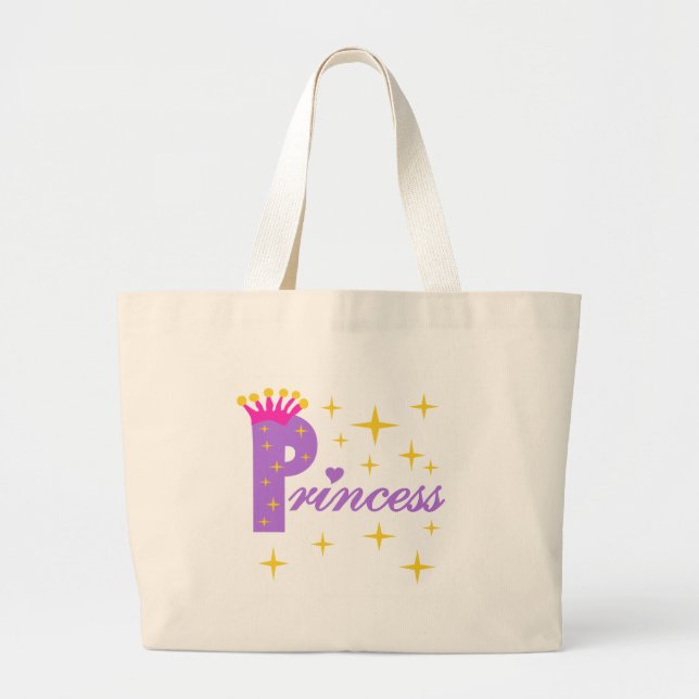 Bolso De Tela Gigante Princesa de texto púrpura (Frente)