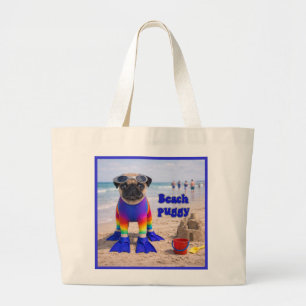 Bolso De Tela Gigante Pug de playa