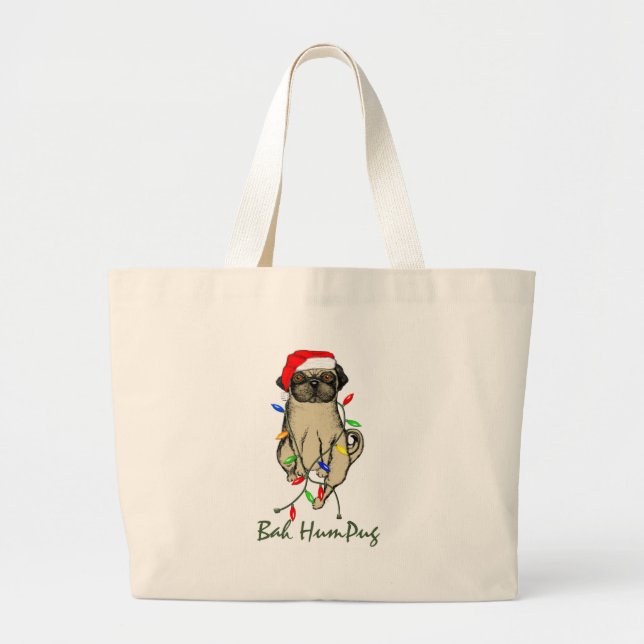 Bolso De Tela Gigante Pug Dog Bah Humpug Navidades graciosos (Frente)