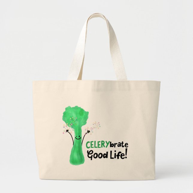 Bolso De Tela Gigante Pun de Celería Positiva - Vida Buena Celerybrate (Frente)