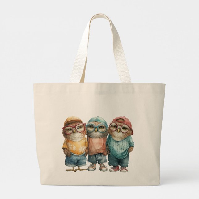 Bolso De Tela Gigante Punk Hipster Owls (Reverso)
