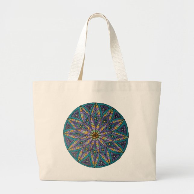 Bolso De Tela Gigante Purple/Teal Starburst Mandala Tote Bag (Frente)
