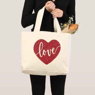 Bolso De Tela Gigante Purpurina Rojo Corazón de Amor   San Valentín