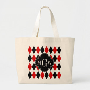 Bolso De Tela Gigante Quatrefoil blanco negro arlequín negro 3 monograma