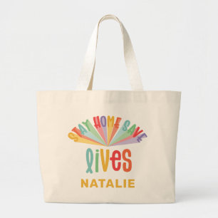 Bolso De Tela Gigante Quédese en casa salva vidas de color arcoiris