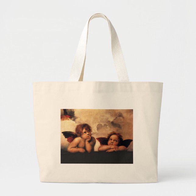 Bolso De Tela Gigante Querubes Sistine Madonna de Raphael 2 ángeles (Frente)