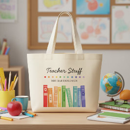 Bolso De Tela Gigante Rainbow Books Kindergarten Teacher Custom