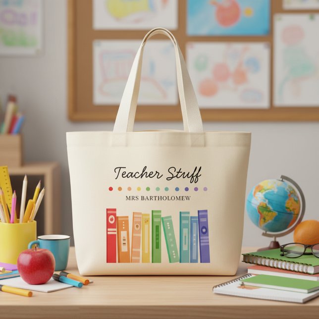 Bolso De Tela Gigante Rainbow Books Kindergarten Teacher Custom (Subido por el creador)