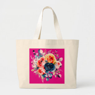 Bolso De Tela Gigante Ramo rosa colorido con hojas y ramas