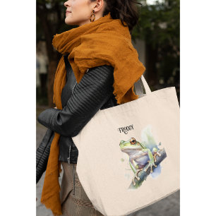 Bolso De Tela Gigante Rana de árbol de acuarela, personalizado