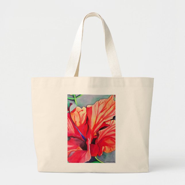 Bolso De Tela Gigante Red Hibiscus, arte de acuarela de flores tropicale (Frente)