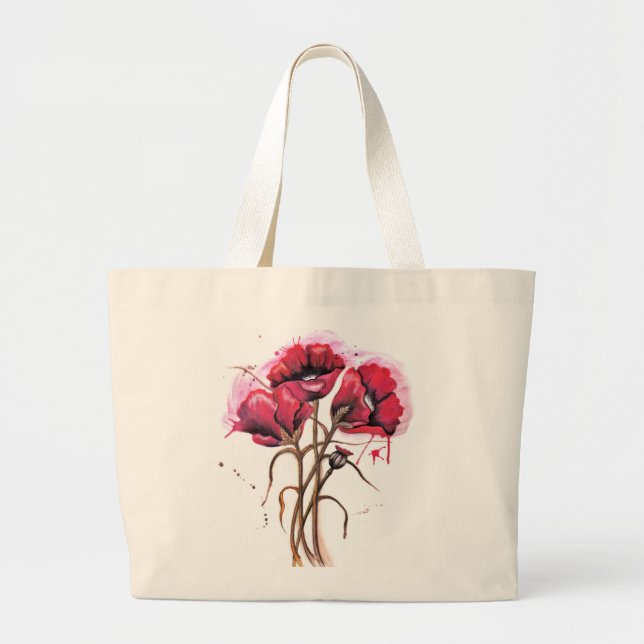 Bolso De Tela Gigante Red Poppy Watercolor (Frente)