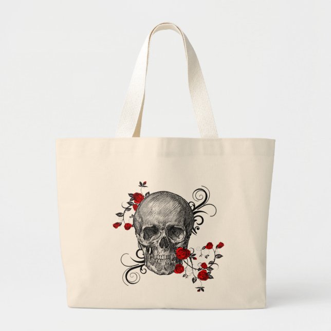 Bolso De Tela Gigante Red Rose Skull (Frente)