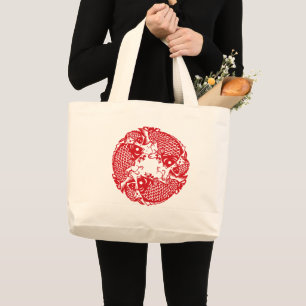 Bolso De Tela Gigante Red Whirling Koi Carp Fish Group LTB