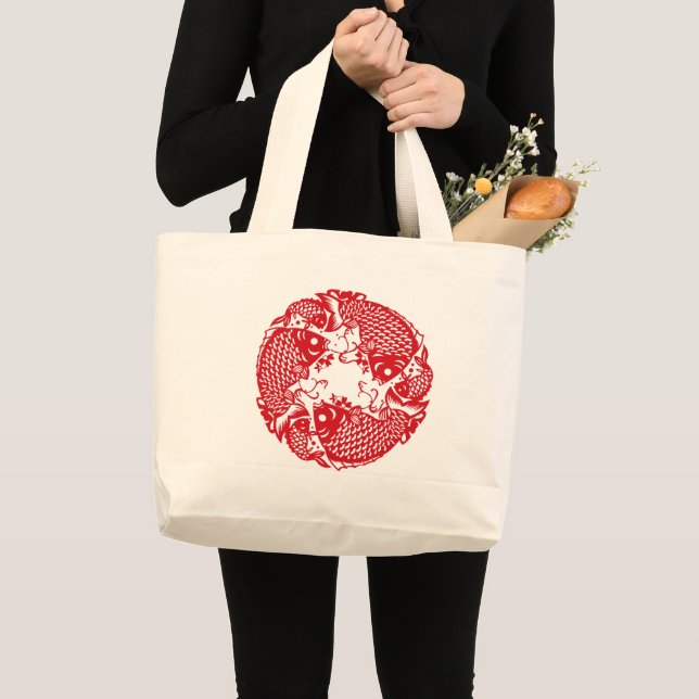 Bolso De Tela Gigante Red Whirling Koi Carp Fish Group LTB (Anverso (producto))