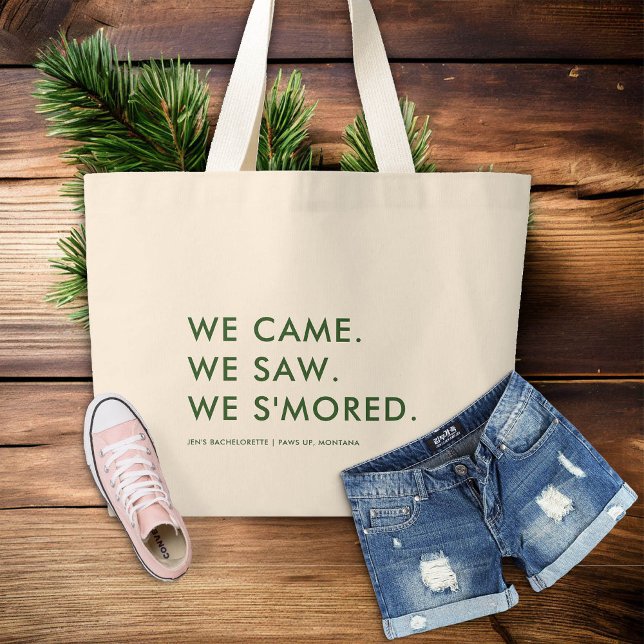 Bolso De Tela Gigante Regalo de Bachelorette Camping Funny Bridesmaids (camp bachelorette party forest green bridesmaid gift funny tote bag)