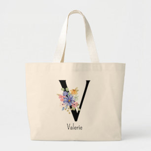 Bolso De Tela Gigante Regalo de dama de honor Alfabeto de flores silvest
