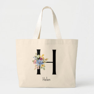 Bolso De Tela Gigante Regalo de dama de honor Alfabeto de flores silvest