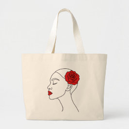 Bolso De Tela Gigante Retrato artístico de mujer con rosa rojo