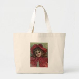 Bolso De Tela Gigante Retrato de Chica de Gorra rojo infantil victoriano