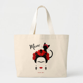 Bolso De Tela Gigante Retrato de Frida Kahlo y lindo gato mexicano