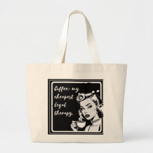Bolso De Tela Gigante Retro black and white design with the phrase “Coff