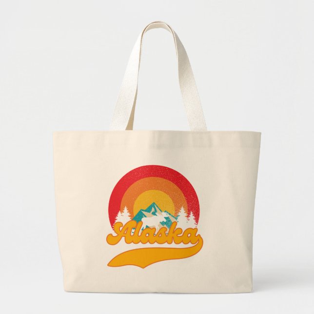 Bolso De Tela Gigante Retro Sunset Alaska Juneau Moose 0Montañas salvaje (Frente)