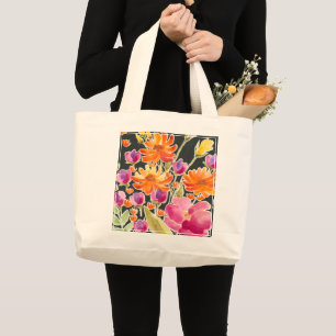 Bolso De Tela Gigante Reunión espléndida - Flores rosas y Naranjas