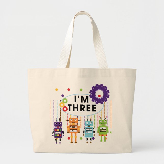 Bolso De Tela Gigante Robot 3er cumpleaños camisetas y regalos de T (Frente)