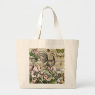 Bolso De Tela Gigante Rooster Garden Flower Butfly Art