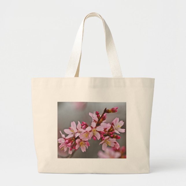 Bolso De Tela Gigante Rosa Contra Los Flores De Cerezo Japoneses Con Cie (Frente)