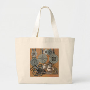 Bolso De Tela Gigante Rosa de brújula Vintage Nautical Octopus Ship