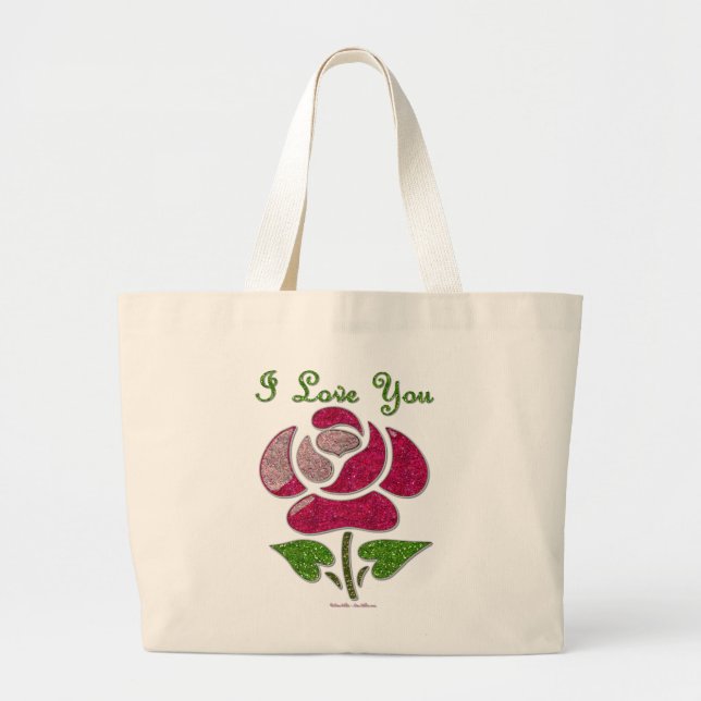 Bolso De Tela Gigante Rosa de esténcil rosa te amo (Frente)