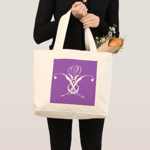 Bolso De Tela Gigante Rosa morado retro blanco floreciente