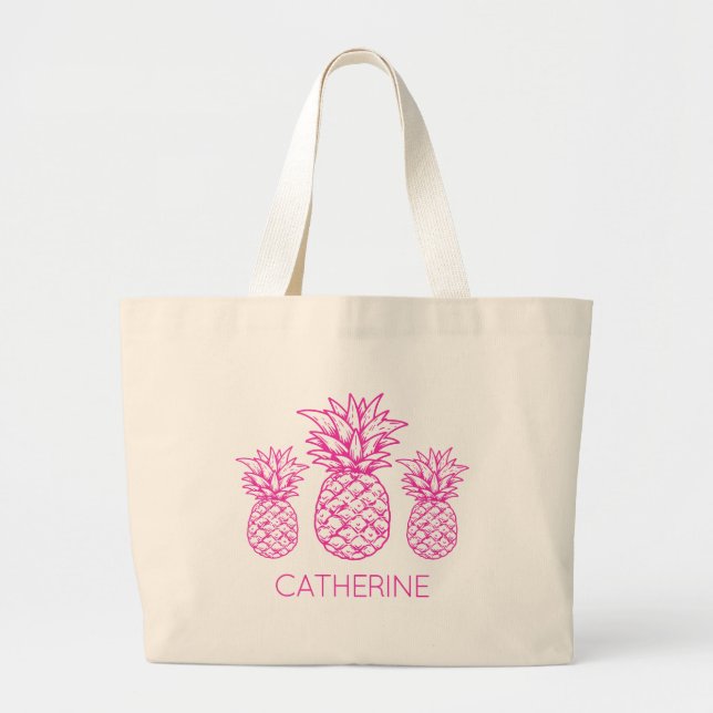Bolso De Tela Gigante Rosa Preppy de Piña Tropical Personalizado (Frente)