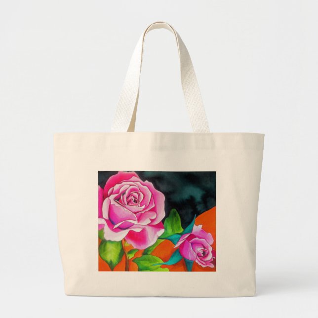 Bolso De Tela Gigante Rosa rosa con arte acuarela naranja (Frente)