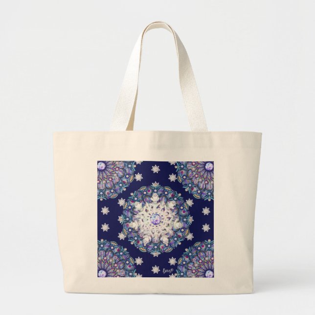 Bolso De Tela Gigante Rosada azul y copo de nieve (Frente)