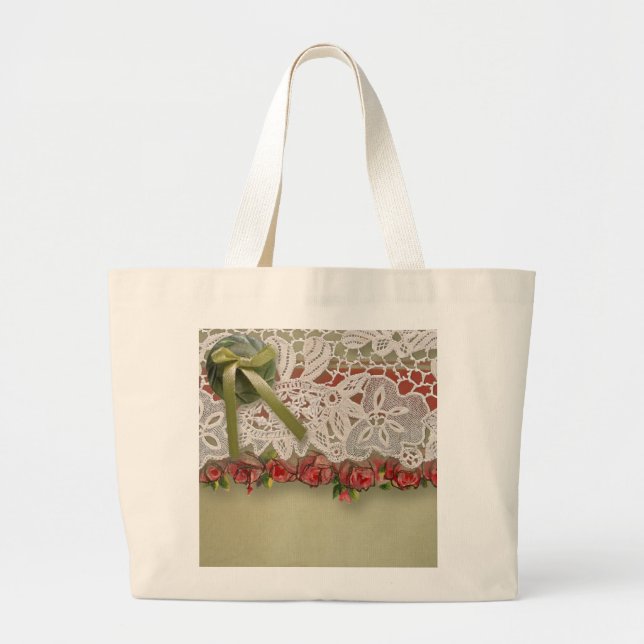 Bolso De Tela Gigante Rosas antiguos y Burlap (Frente)