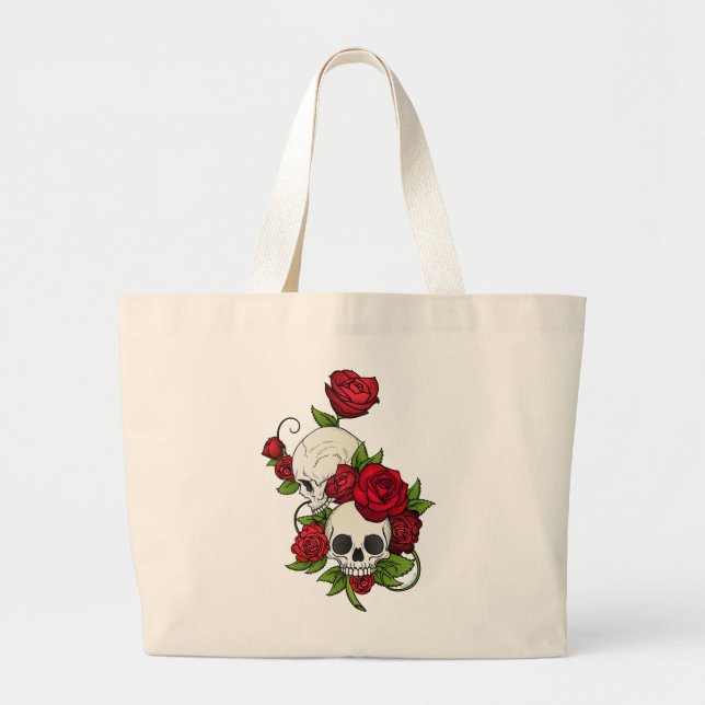 Bolso De Tela Gigante Rosas de cráneo Día de Muertos (Frente)