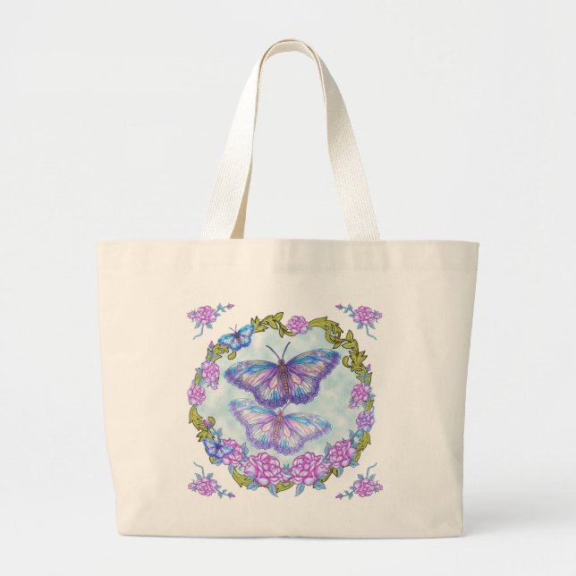 Bolso De Tela Gigante Rosas de mariposa Tote Bag (Frente)