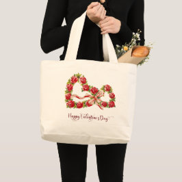 Bolso De Tela Gigante Roses Rojos Floral Corazón de flores Wreath elegan