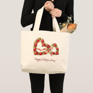 Bolso De Tela Gigante Roses Rojos Floral Corazón de flores Wreath elegan