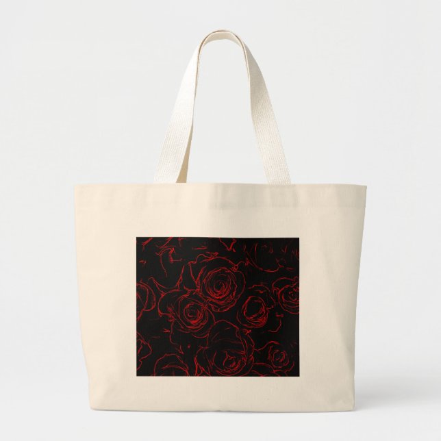 Bolso De Tela Gigante Roses rojos fondo negro (Frente)